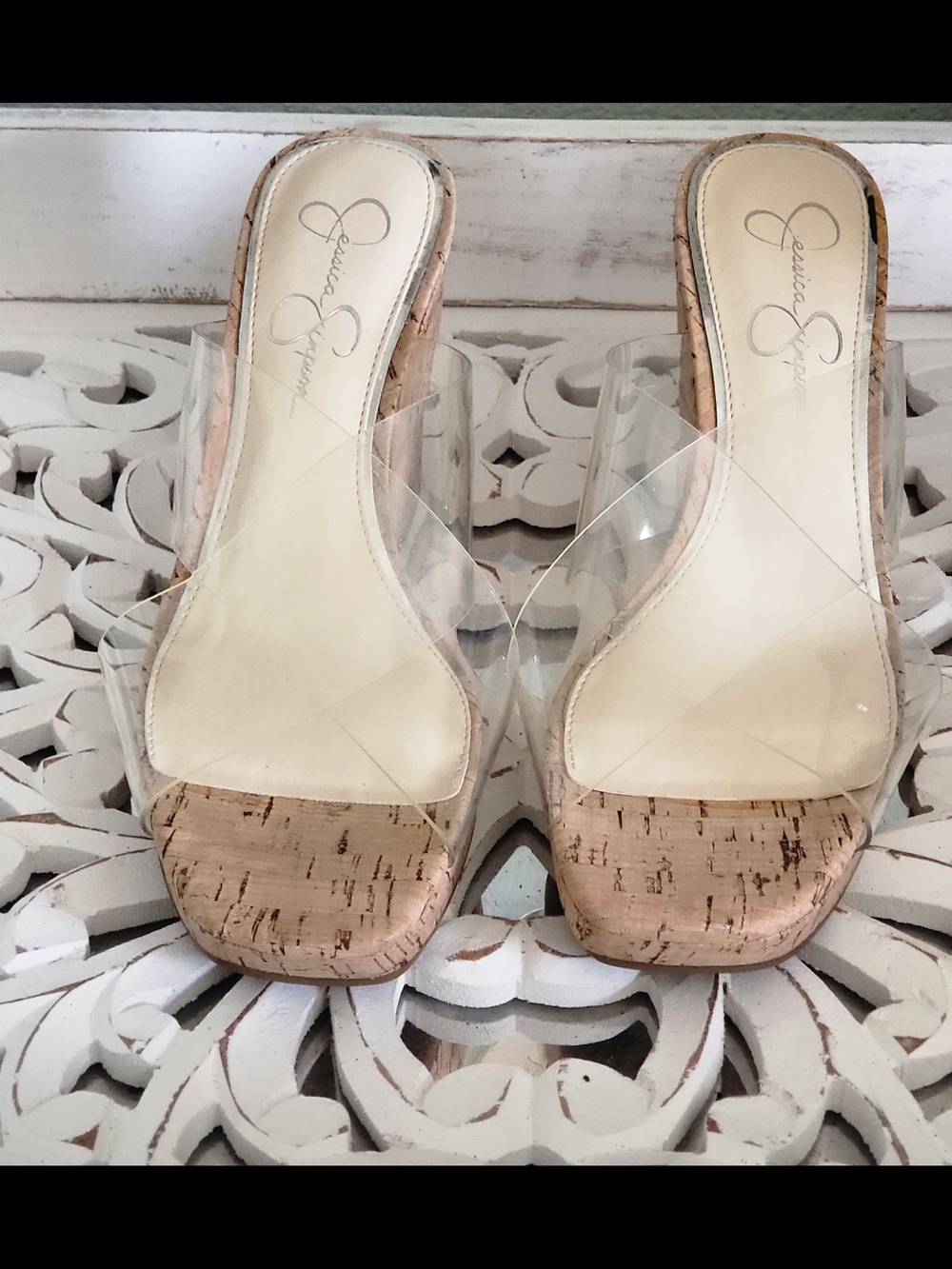 Jessica Simpson Clear Cork Slide Sandals - Neutral
